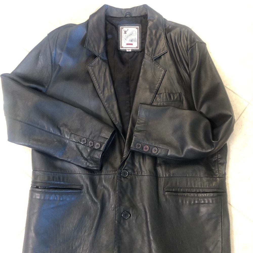 Luis Alvear Mens Leather Jacket Size XL Black 2-button closure Classic Sharp